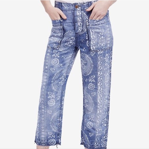 Free People Denim - Free People floral tribal print cropped jeans